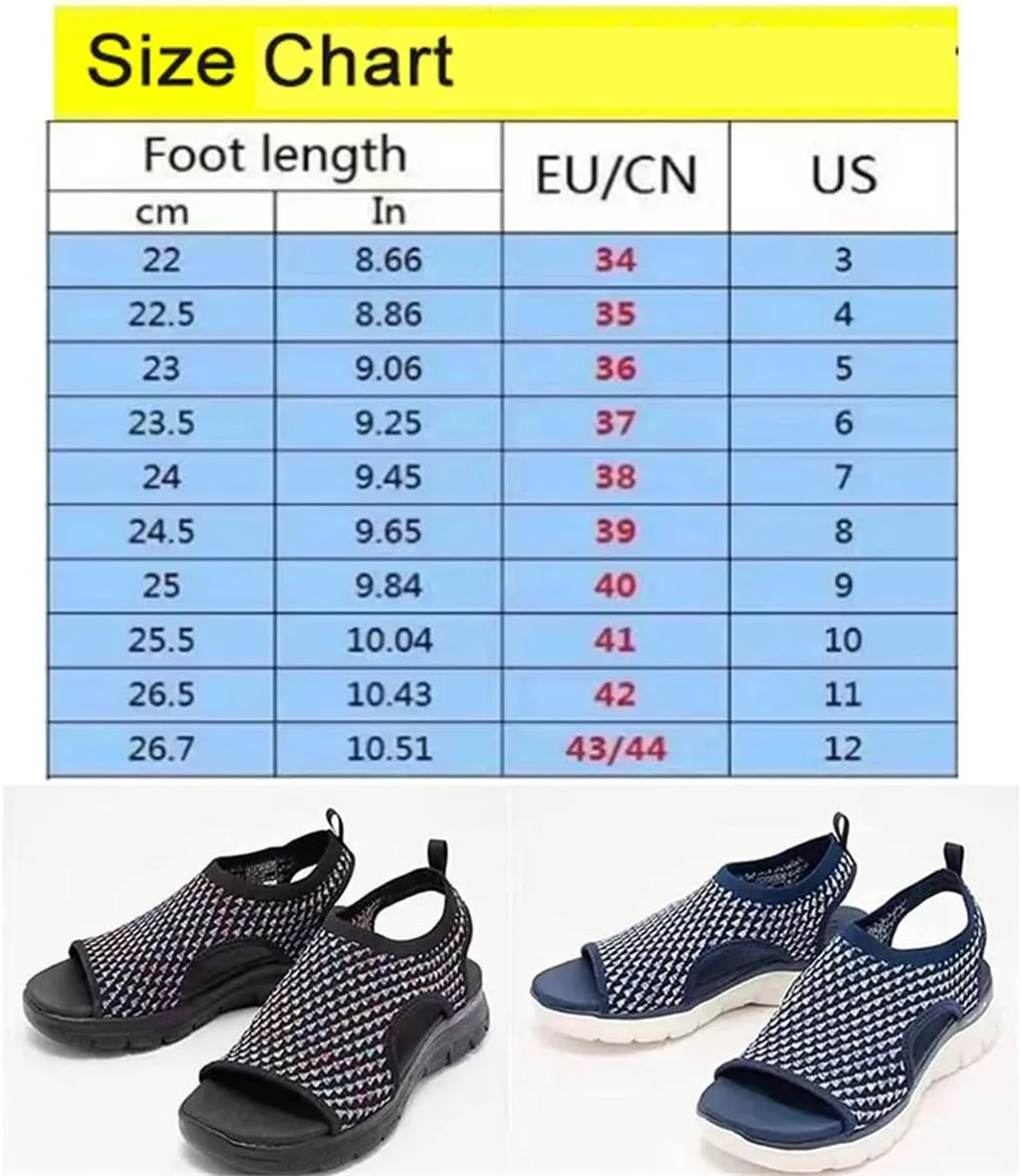 Premium Stretch Slingback Sports Sandals,Knit Thick Bottom Fish Mouth Casual Sandals Mesh Soft Sole Casual Women's Shoes,Summer Washable Slingback Orthopedic Knit Sandals Women
