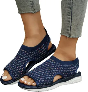 Premium Stretch Slingback Sports Sandals,Knit Thick Bottom Fish Mouth Casual Sandals Mesh Soft Sole Casual Women's Shoes,Summer Washable Slingback Orthopedic Knit Sandals Women