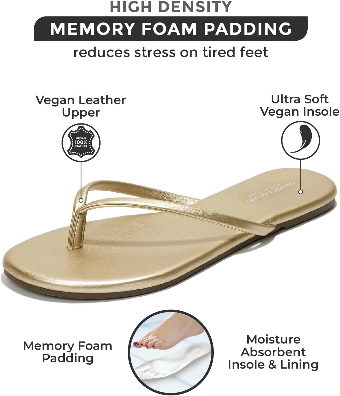 Project Cloud Vegan Leather Flip Flops for Women Footwear - Memory Foam Flats Sandals for Women 2025 - Lightweight Sandals Summer Beach Essentials Slides (Foundations)