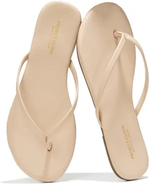 Project Cloud Vegan Leather Flip Flops for Women Footwear - Memory Foam Flats Sandals for Women 2025 - Lightweight Sandals Summer Beach Essentials Slides (Foundations)