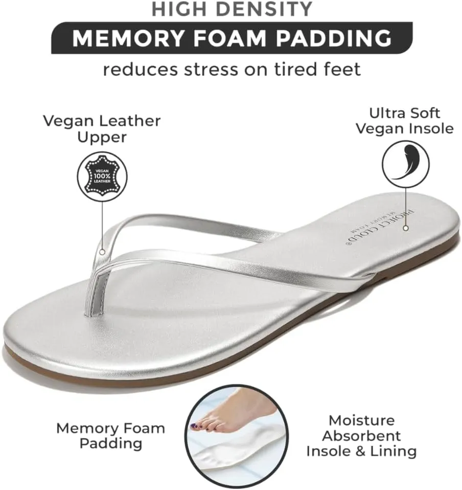 Project Cloud Vegan Leather Flip Flops for Women Footwear - Memory Foam Flats Sandals for Women 2025 - Lightweight Sandals Summer Beach Essentials Slides (Foundations)