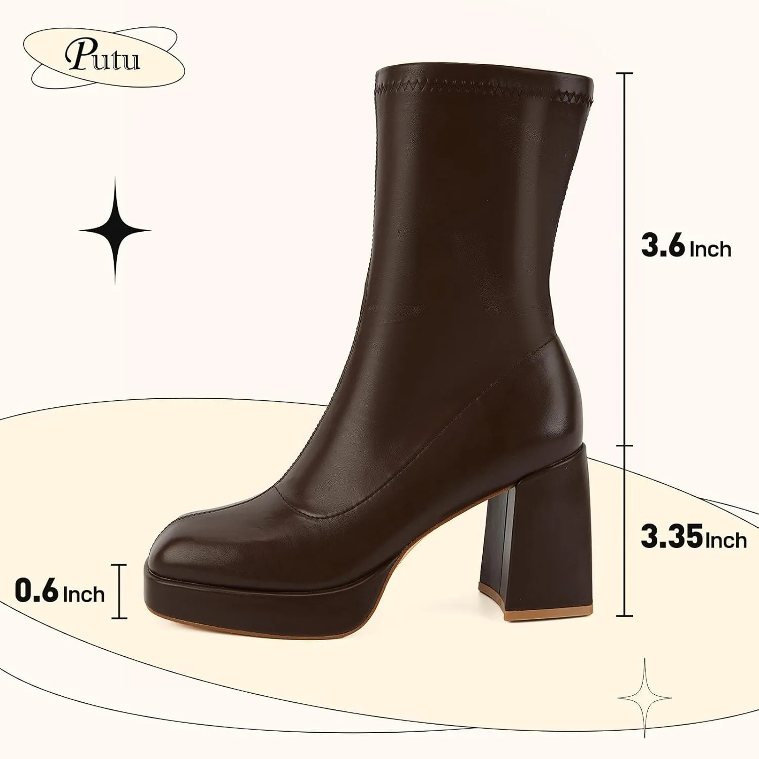 Putu Platform Boots for Women,GoGo Boots,Square Toe Sock Boots Chunky Heel Ankle Boots Pull on Booties