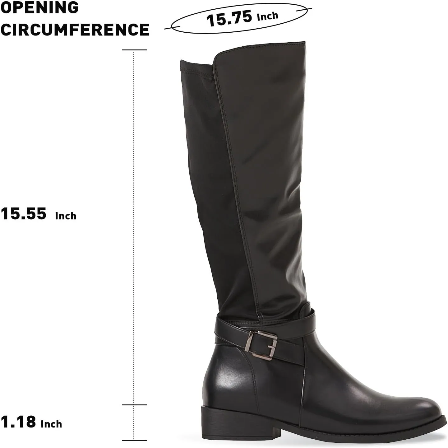 Putu Women's Knee High Riding Boots Flat Heel Tall Boots Round Toe Boots with Buckle Straps