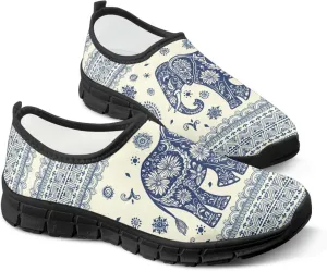 Pxjivorg Women's Art Pattern Slip-On Sneakers Casual Low-Top Flat Dress Shoes Soft Shoes Ladies Non-Slip Workout Holiday Shoes US Size 5.5-11.5