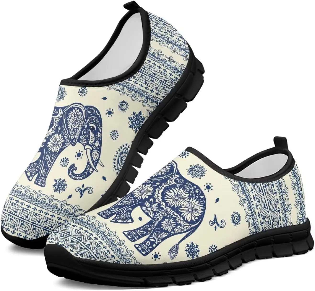 Pxjivorg Women's Art Pattern Slip-On Sneakers Casual Low-Top Flat Dress Shoes Soft Shoes Ladies Non-Slip Workout Holiday Shoes US Size 5.5-11.5