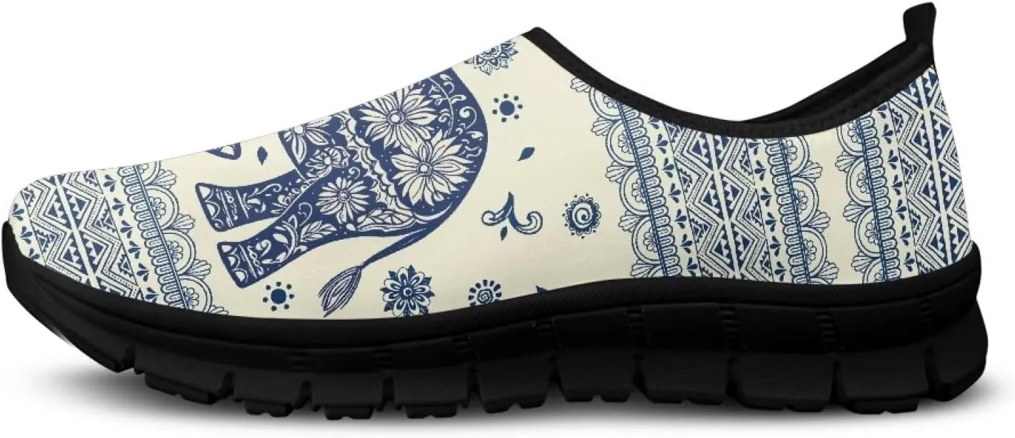 Pxjivorg Women's Art Pattern Slip-On Sneakers Casual Low-Top Flat Dress Shoes Soft Shoes Ladies Non-Slip Workout Holiday Shoes US Size 5.5-11.5