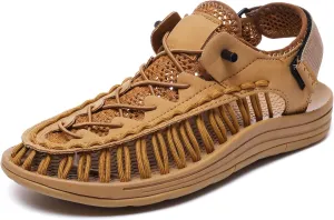 Quickshark Mens sandals Leather Arch Support sandal Classic Handmade Shoes Lightweight Comfortable Cord Beach Shoe