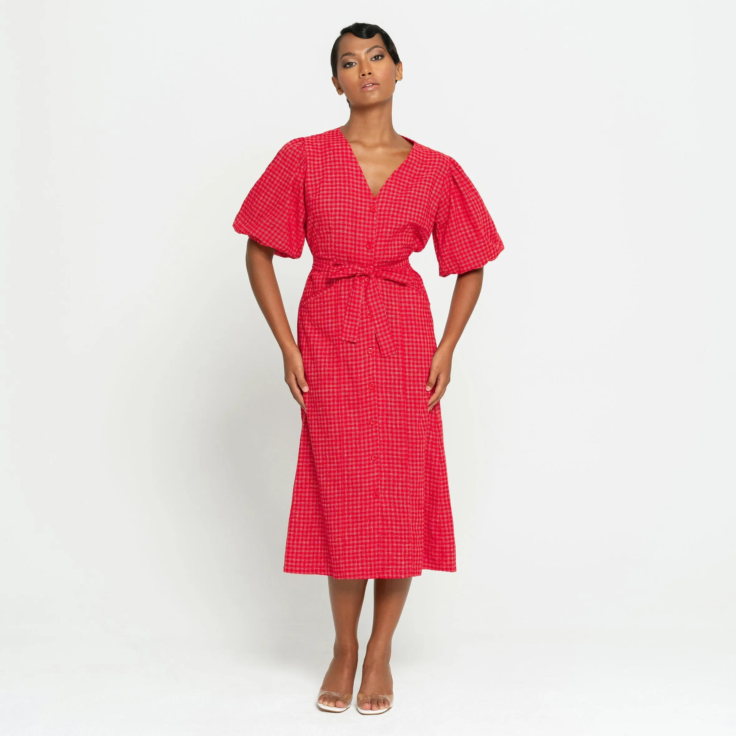 Red Dress Midi Discounted Scarlet Hemp MEGHAN In Gingham Loved by customers