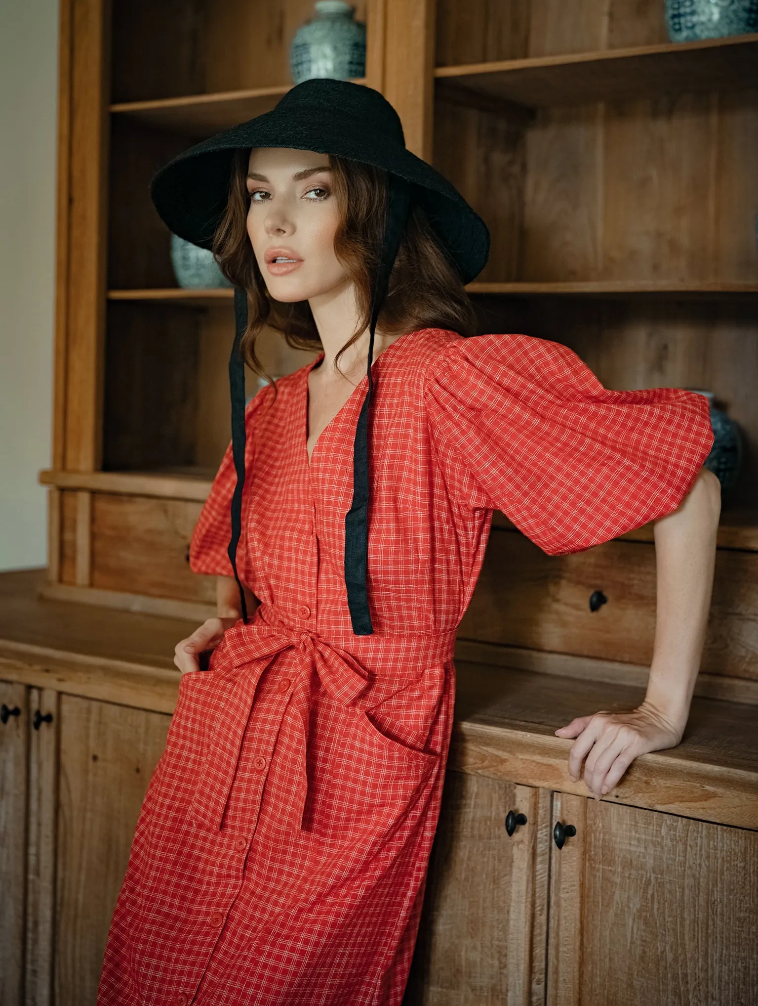 Red Dress Midi Discounted Scarlet Hemp MEGHAN In Gingham Loved by customers