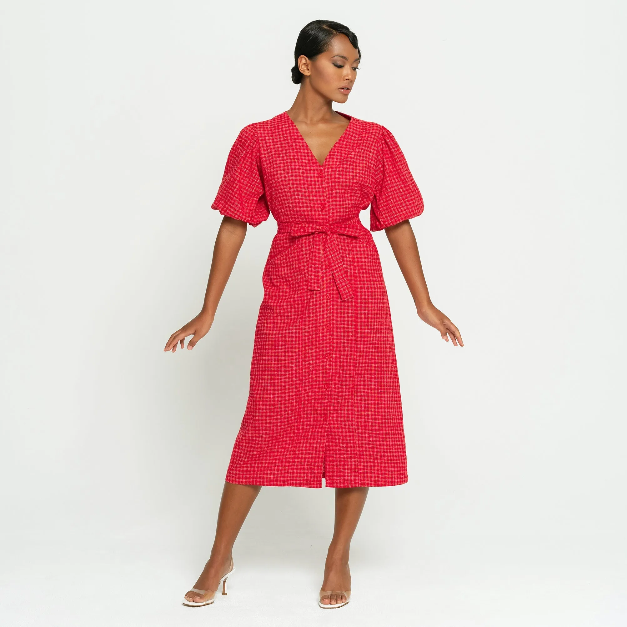 Red Dress Midi Discounted Scarlet Hemp MEGHAN In Gingham Loved by customers