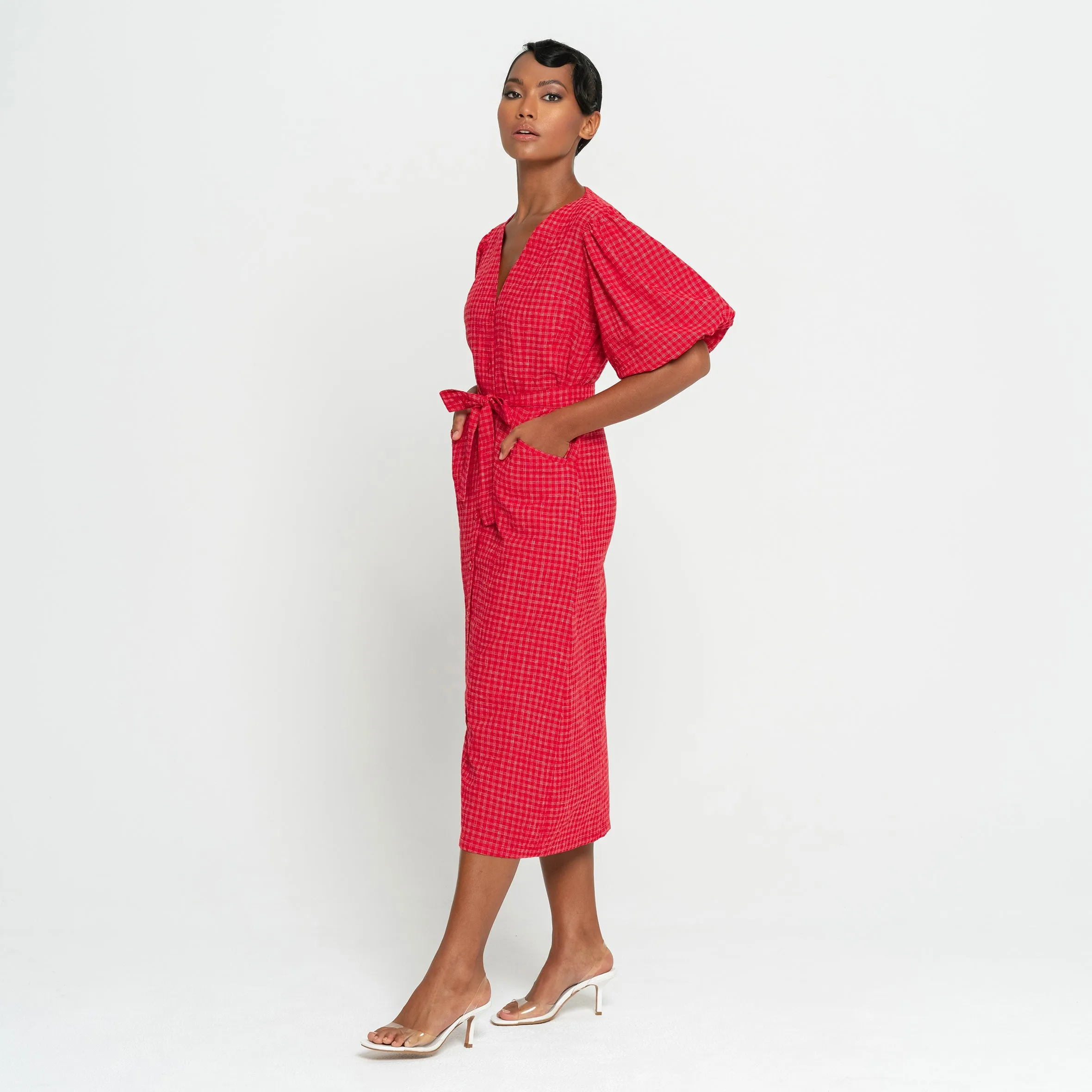 Red Dress Midi Discounted Scarlet Hemp MEGHAN In Gingham Loved by customers