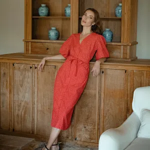 Red Dress Midi Discounted Scarlet Hemp MEGHAN In Gingham Loved by customers