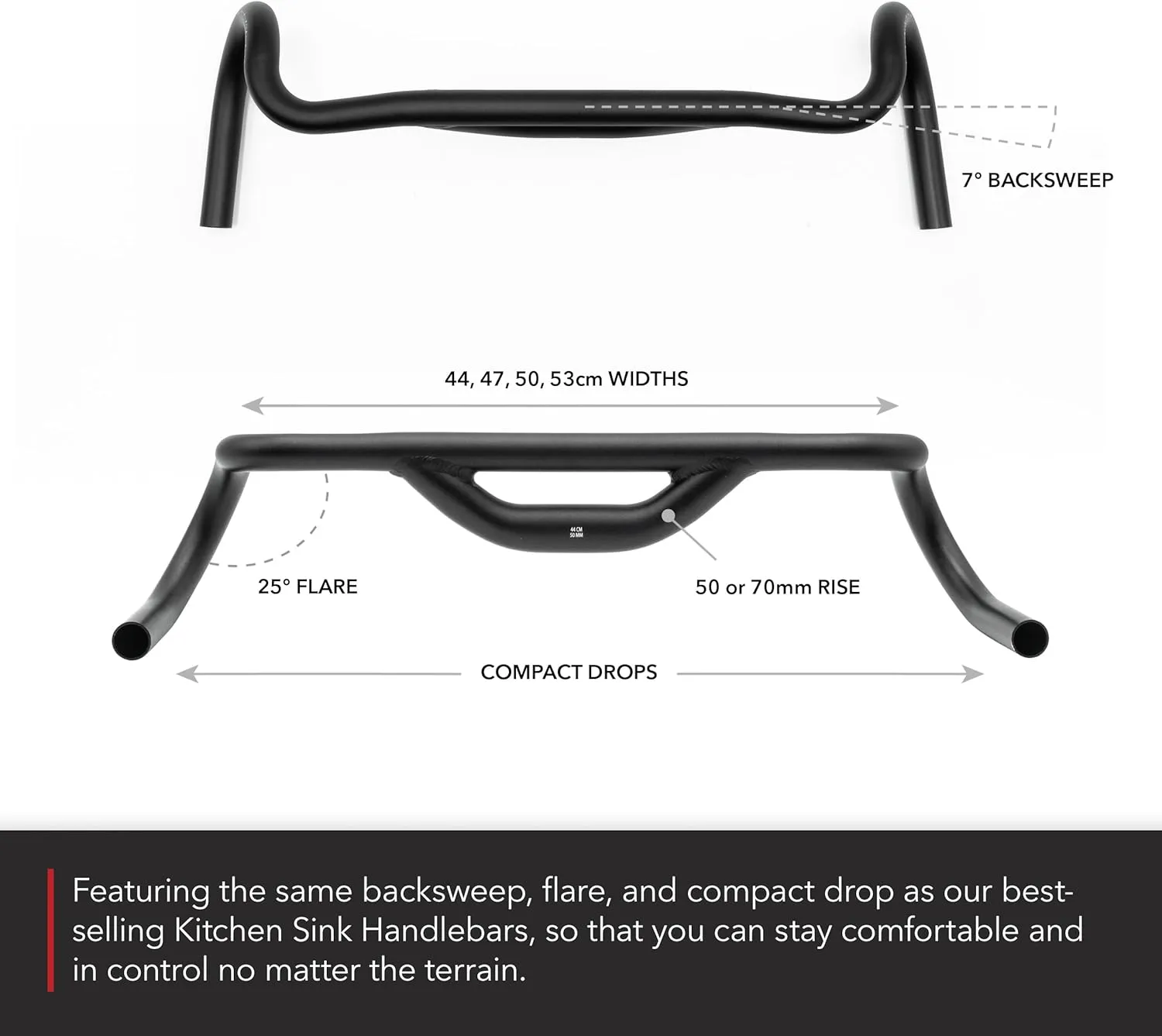 REDSHIFT Top Shelf Handlebar with 50mm of Rise, 50cm width for Road, Gravel, Touring, and Commuter Bikes, Aluminum Drop Bar