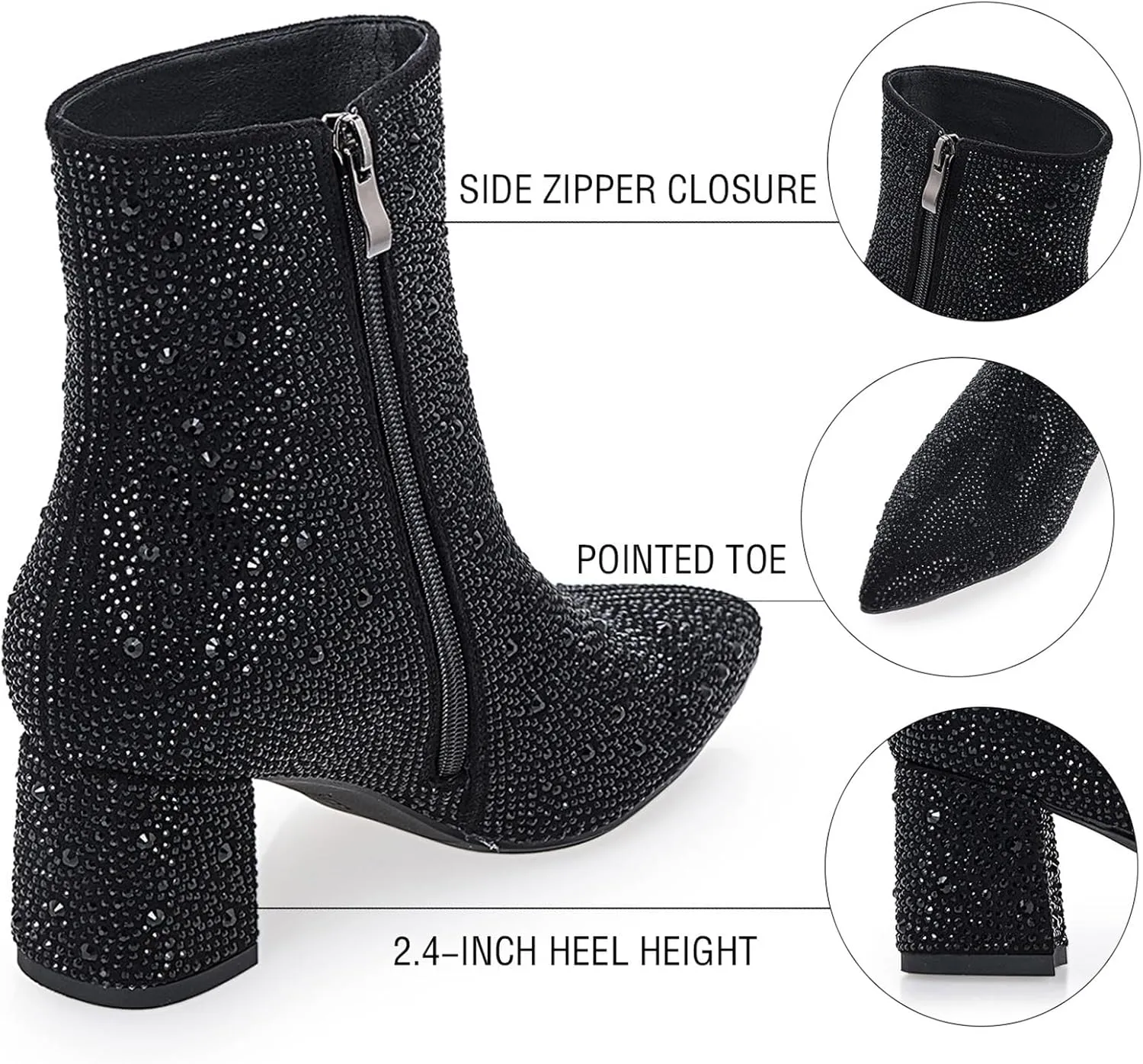 Rhinestone Boots for Women Sparkly Cowgirl Boots Pointed Toe Chunky Heels Rhinestone Cowboy Boots