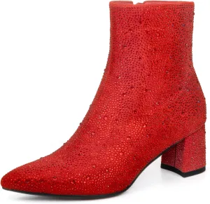 Rhinestone Boots for Women Sparkly Cowgirl Boots Pointed Toe Chunky Heels Rhinestone Cowboy Boots