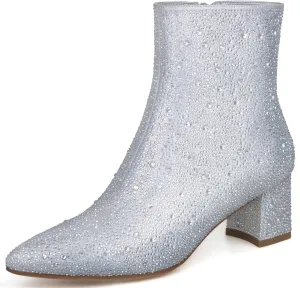 Rhinestone Boots for Women Sparkly Cowgirl Boots Pointed Toe Chunky Heels Rhinestone Cowboy Boots