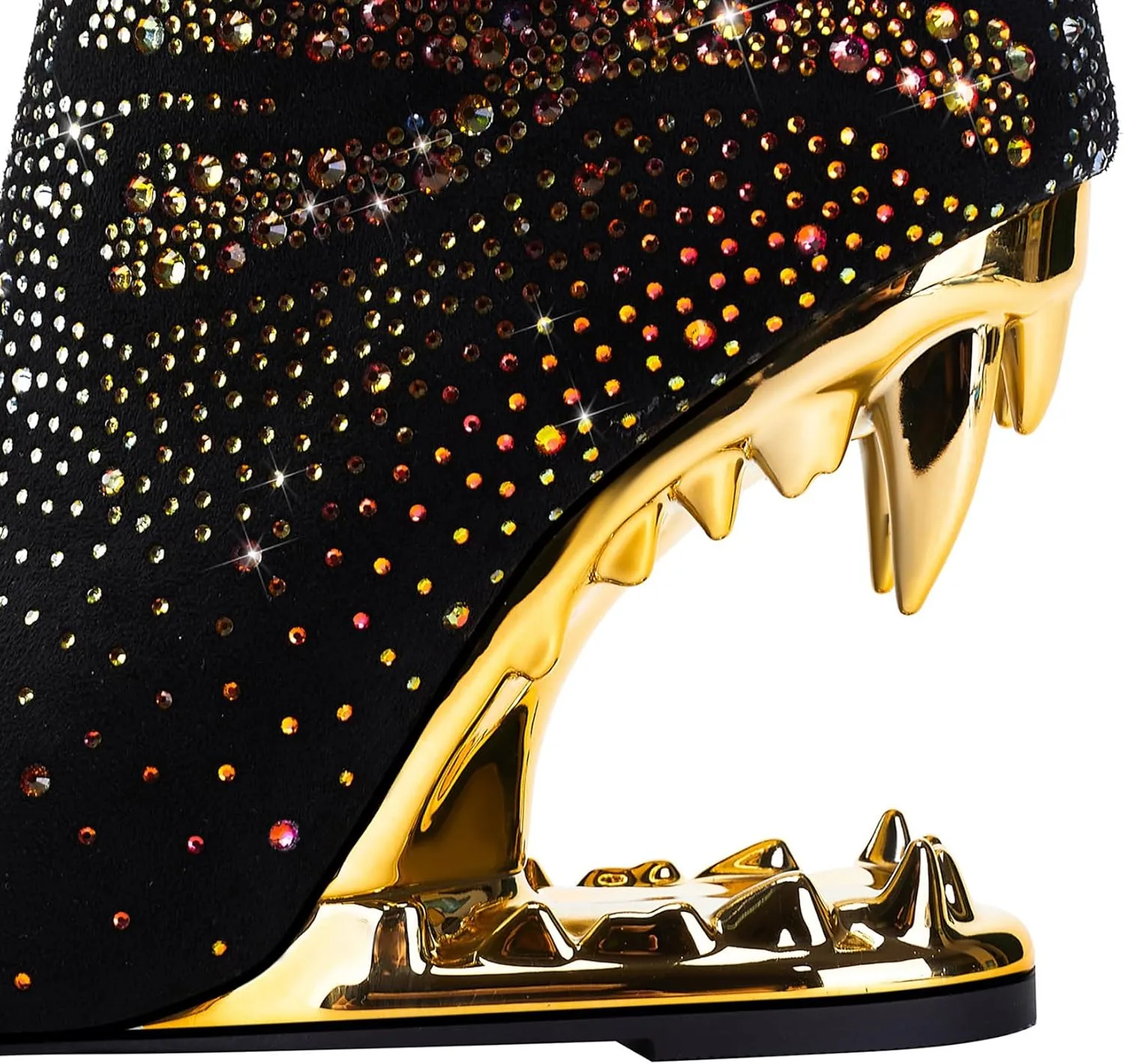 Rhinestone Sparkling Ankle Boots for Women Flame Shark Teeth Heel Booties Tiger Tooth High Heeled Glitter Boots