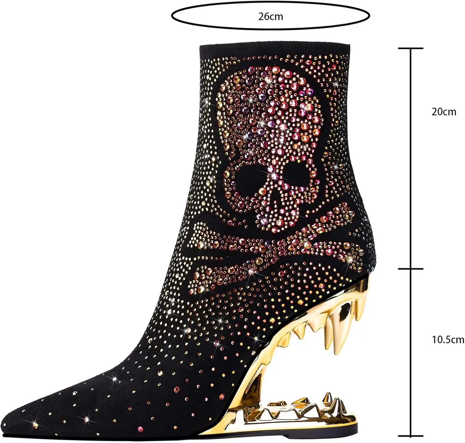 Rhinestone Sparkling Ankle Boots for Women Flame Shark Teeth Heel Booties Tiger Tooth High Heeled Glitter Boots