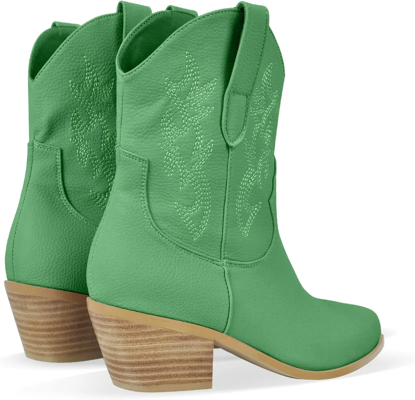 richealnini Women's Cowboy Boots Pull On Stacked Heeled Booties