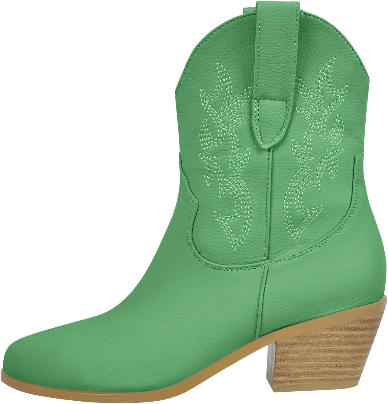 richealnini Women's Cowboy Boots Pull On Stacked Heeled Booties