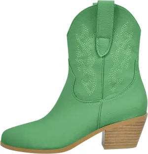richealnini Women's Cowboy Boots Pull On Stacked Heeled Booties