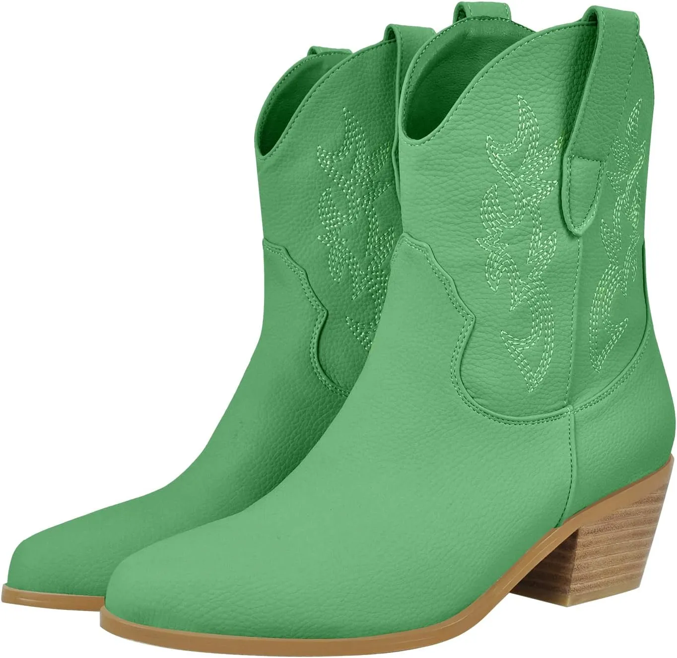 richealnini Women's Cowboy Boots Pull On Stacked Heeled Booties