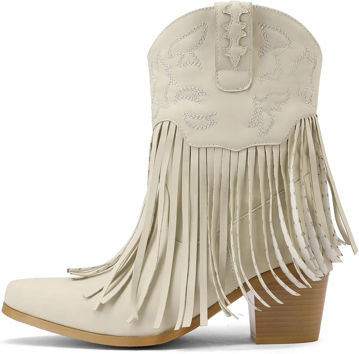 Roimaash Fashion Cowgirl Boots Ankle High Fringe Cowboy Boots Embroidery Pull On