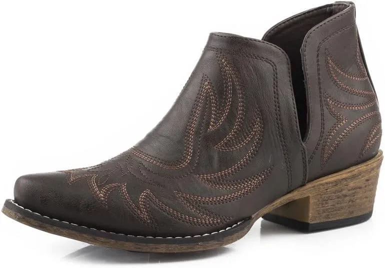 ROPER Womens Riley Shorty Embroidered Snip Toe Casual Boots Ankle Low Heel 1-2" - Black