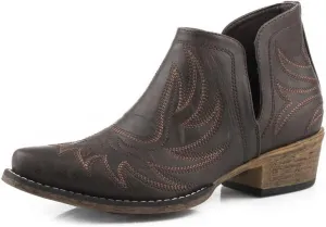 ROPER Womens Riley Shorty Embroidered Snip Toe Casual Boots Ankle Low Heel 1-2" - Black