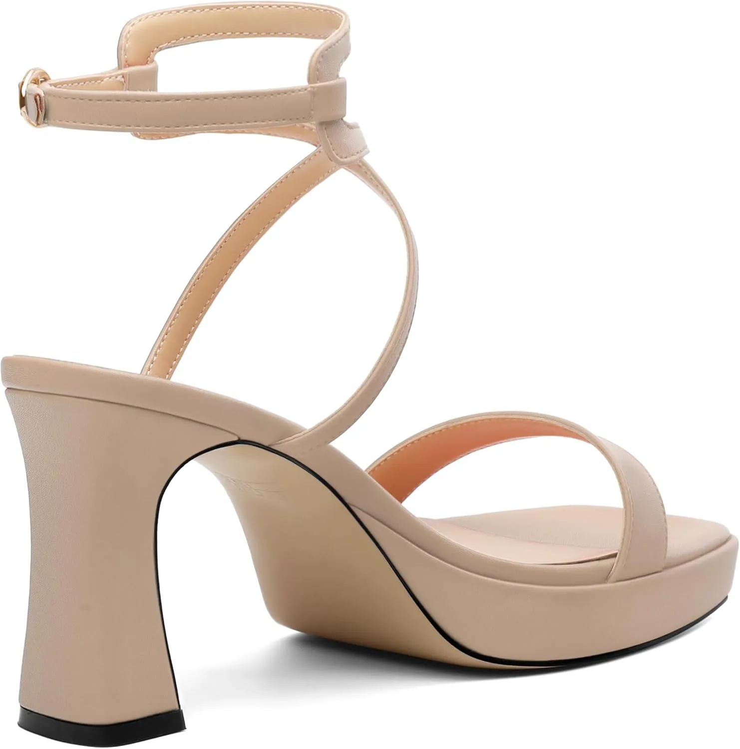 ROSERWISH Platform Heels for Women Strappy High Heel Sandals Square Open Toe Chunky Heels Ankle Strap Womens Wedding Party Dress Shoes