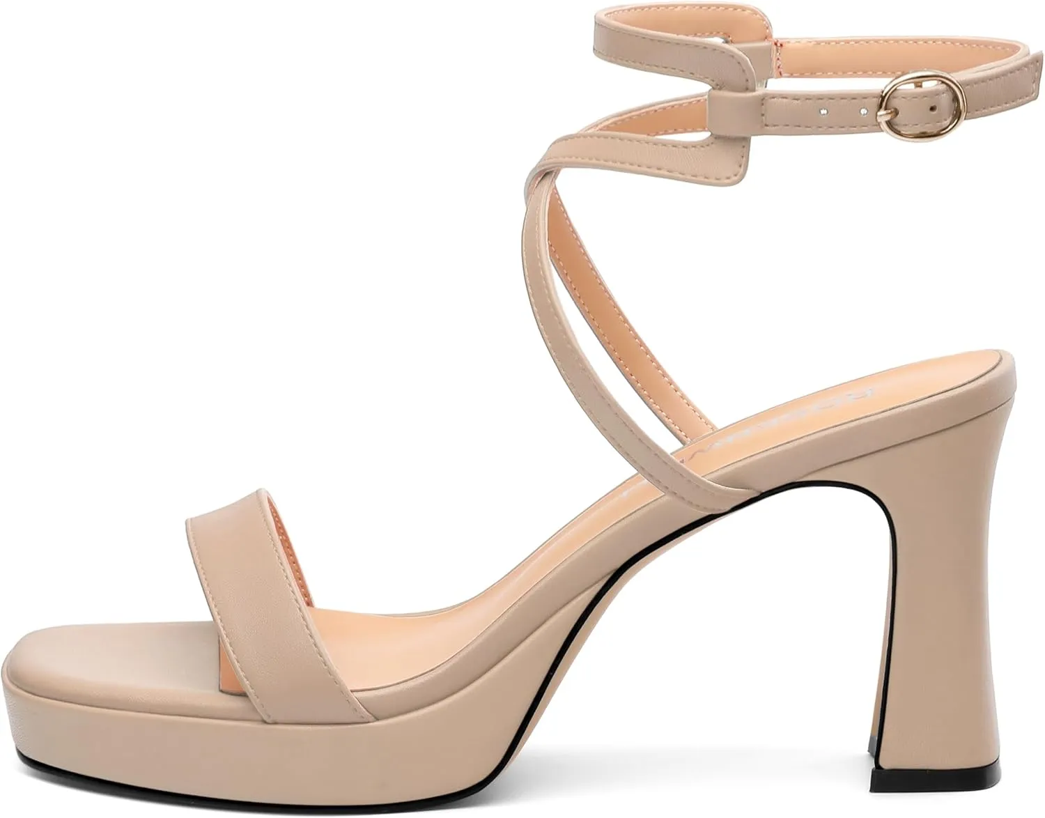 ROSERWISH Platform Heels for Women Strappy High Heel Sandals Square Open Toe Chunky Heels Ankle Strap Womens Wedding Party Dress Shoes