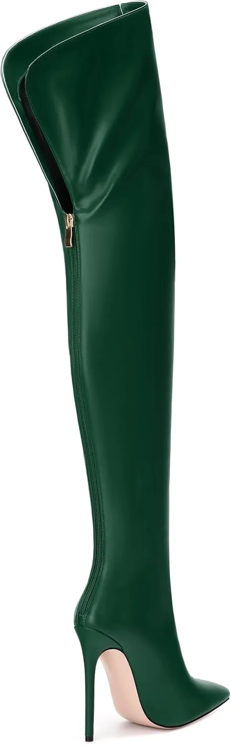 ROSERWISH Women's Thigh High Boots Over The Knee Boots Pointed Toe Stiletto Heels Sexy Fall Long Boots with Zipper Comfy Fashion Dress Shoes
