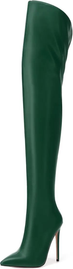ROSERWISH Women's Thigh High Boots Over The Knee Boots Pointed Toe Stiletto Heels Sexy Fall Long Boots with Zipper Comfy Fashion Dress Shoes
