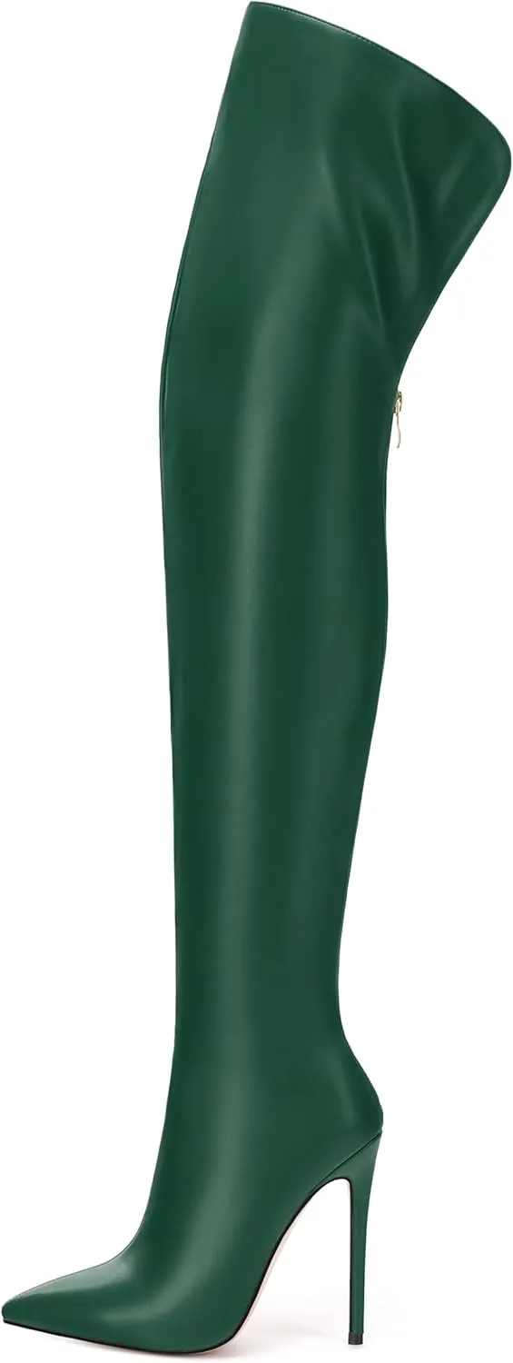 ROSERWISH Women's Thigh High Boots Over The Knee Boots Pointed Toe Stiletto Heels Sexy Fall Long Boots with Zipper Comfy Fashion Dress Shoes