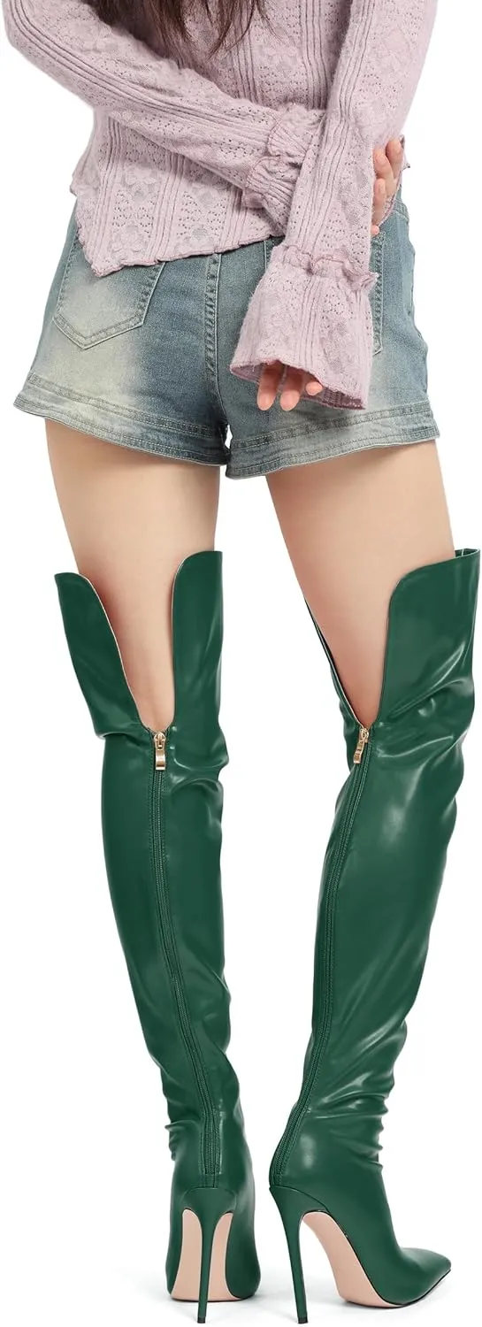 ROSERWISH Women's Thigh High Boots Over The Knee Boots Pointed Toe Stiletto Heels Sexy Fall Long Boots with Zipper Comfy Fashion Dress Shoes