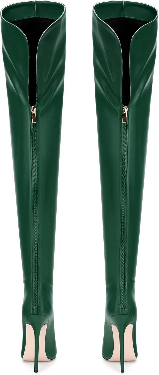ROSERWISH Women's Thigh High Boots Over The Knee Boots Pointed Toe Stiletto Heels Sexy Fall Long Boots with Zipper Comfy Fashion Dress Shoes