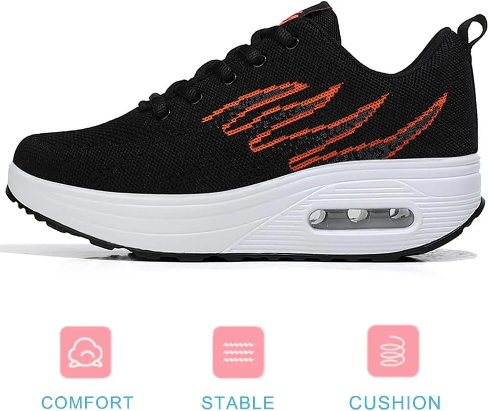 RUIDENG Platform Sneakers for Women Air Cushion | Walking Shoes Women Comfortable All Day | Thick Rocker Bottom