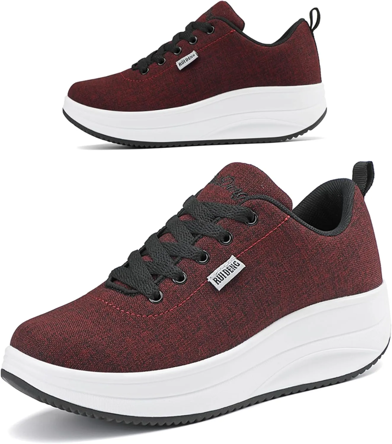 RUIDENG Platform Sneakers for Women Walking All Day | Slip Resistant Work Shoes for Women Comfortable | 2 Inch Thick Wedge Rocker Bottom
