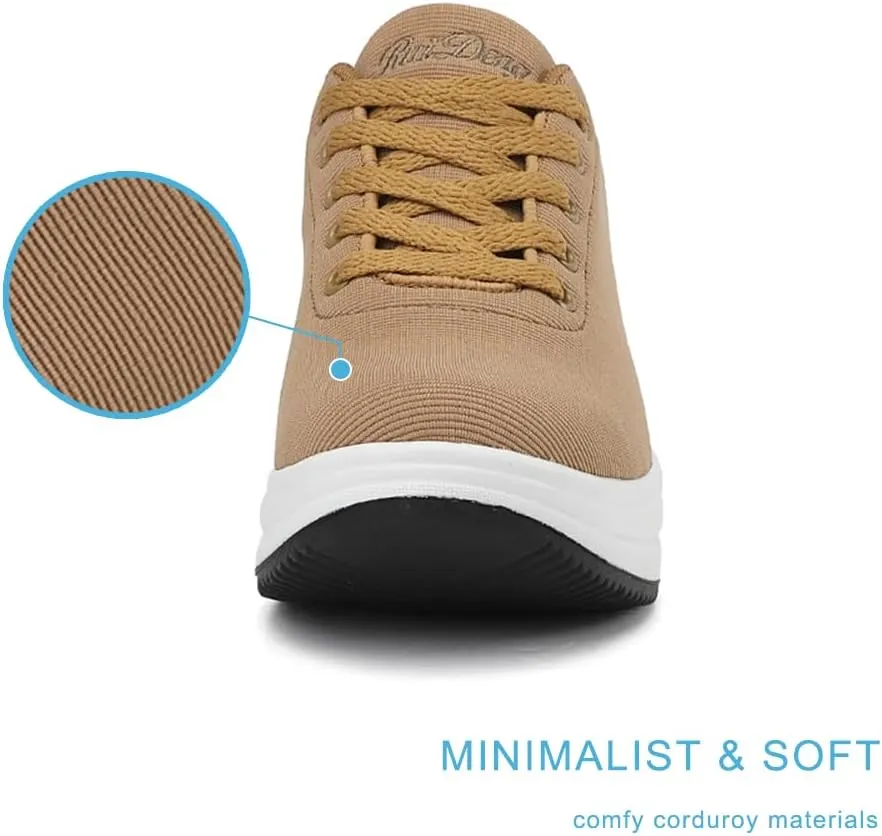 RUIDENG Platform Sneakers for Women Walking All Day | Slip Resistant Work Shoes for Women Comfortable | 2 Inch Thick Wedge Rocker Bottom