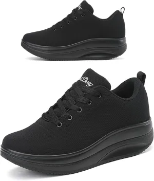 RUIDENG Platform Sneakers for Women Walking All Day | Slip Resistant Work Shoes for Women Comfortable | 2 Inch Thick Wedge Rocker Bottom