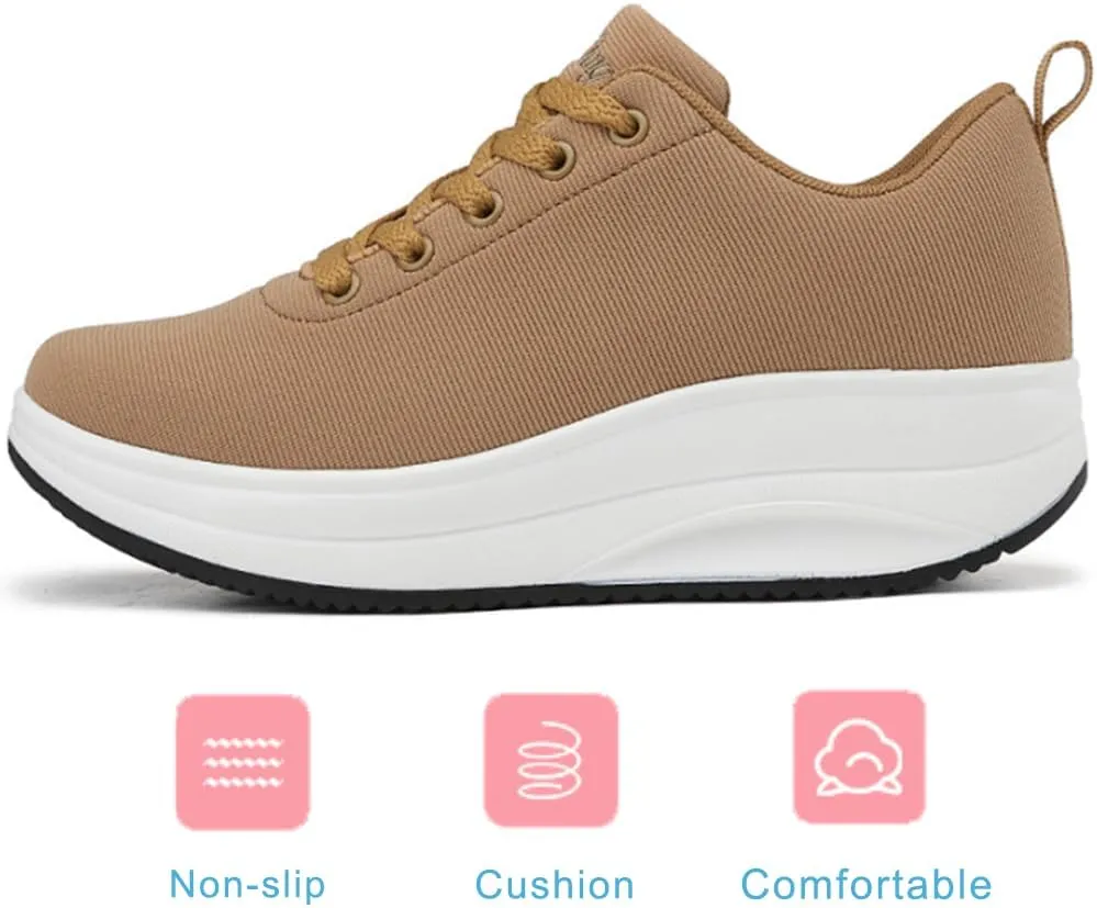 RUIDENG Platform Sneakers for Women Walking All Day | Slip Resistant Work Shoes for Women Comfortable | 2 Inch Thick Wedge Rocker Bottom
