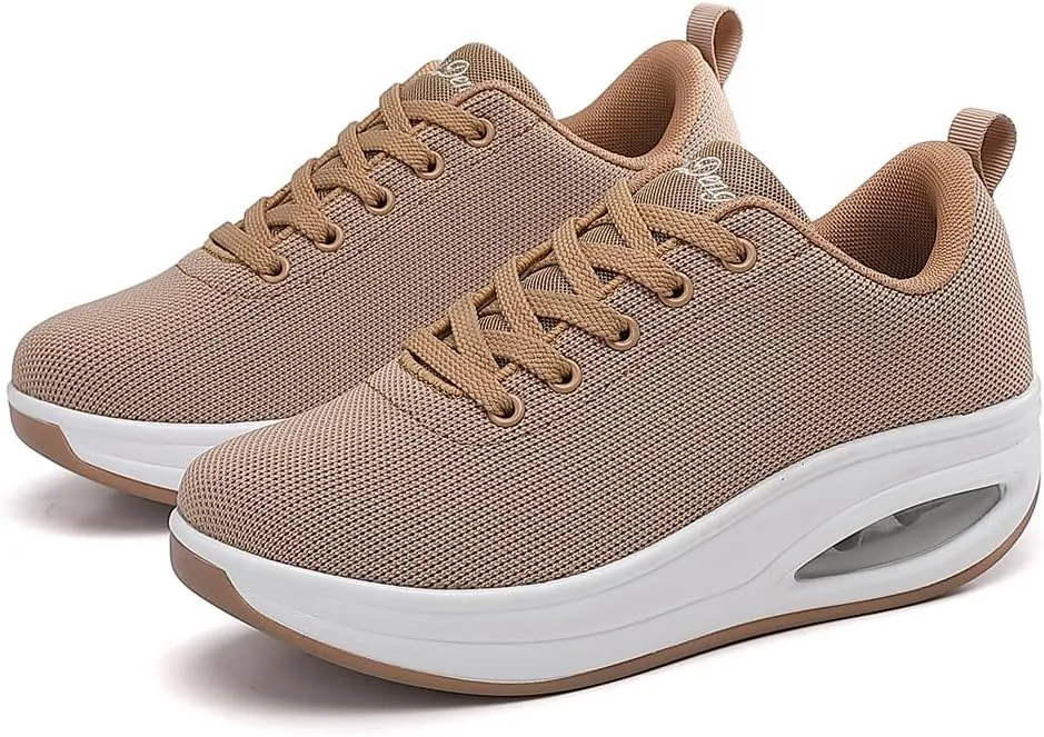 RUIDENG Walking Shoes for Women Air Cushion Nurse Slip Resistant Work Running Sneakers Platform Sneakers Comfortable Rocker Thick-Soled Weight Light