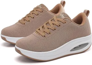 RUIDENG Walking Shoes for Women Air Cushion Nurse Slip Resistant Work Running Sneakers Platform Sneakers Comfortable Rocker Thick-Soled Weight Light
