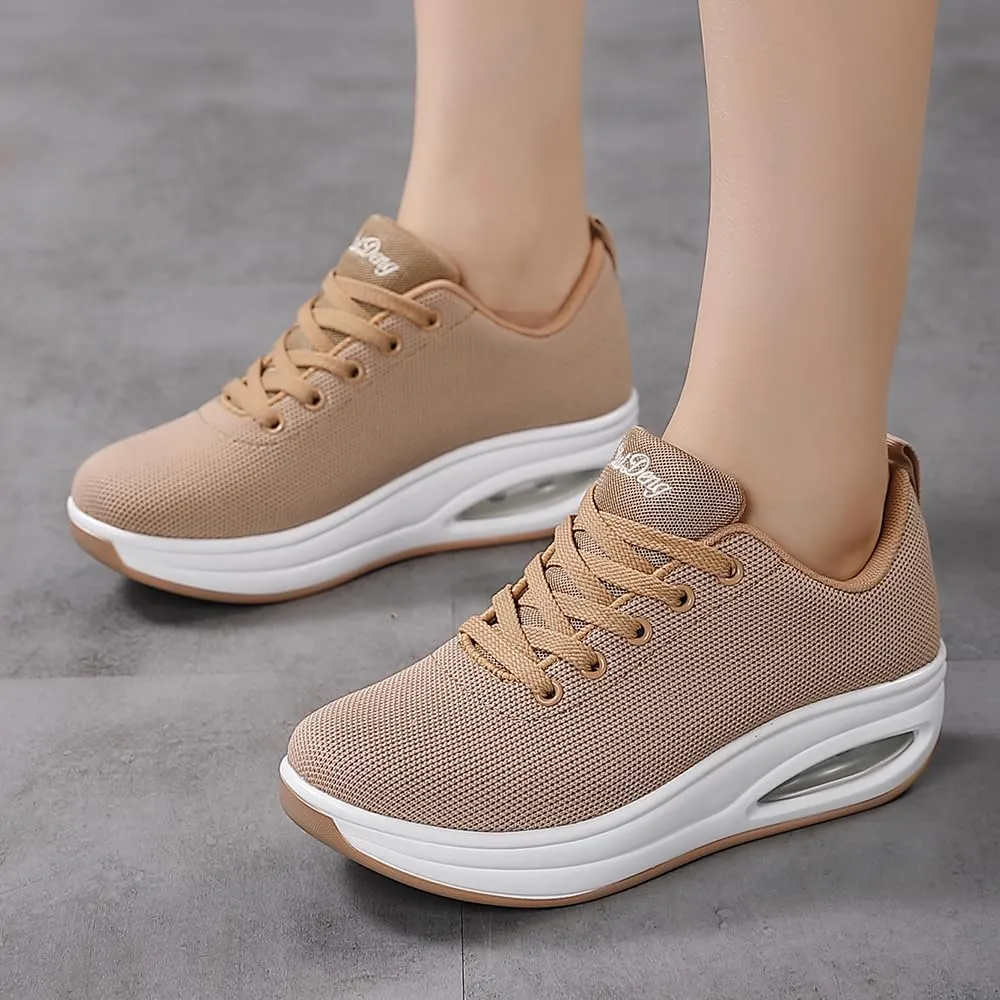RUIDENG Walking Shoes for Women Air Cushion Nurse Slip Resistant Work Running Sneakers Platform Sneakers Comfortable Rocker Thick-Soled Weight Light