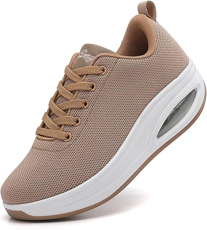 RUIDENG Walking Shoes for Women Air Cushion Nurse Slip Resistant Work Running Sneakers Platform Sneakers Comfortable Rocker Thick-Soled Weight Light