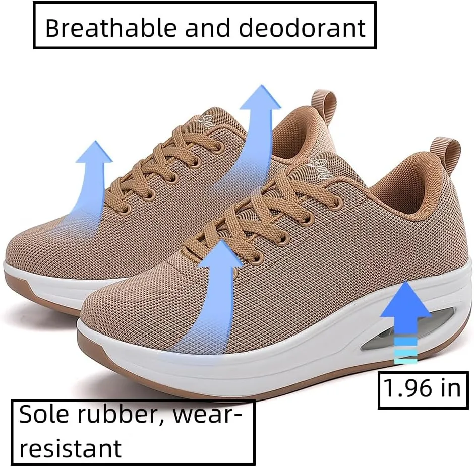 RUIDENG Walking Shoes for Women Air Cushion Nurse Slip Resistant Work Running Sneakers Platform Sneakers Comfortable Rocker Thick-Soled Weight Light