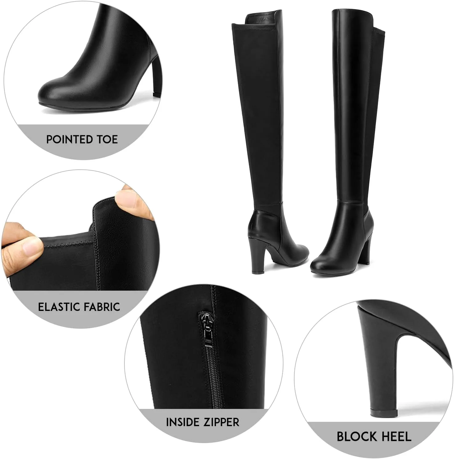 SelenePair Women's Over The Knee Boots Stretch Thigh High Block Mid Heel Boot Fashion Side Zip Winter Boots
