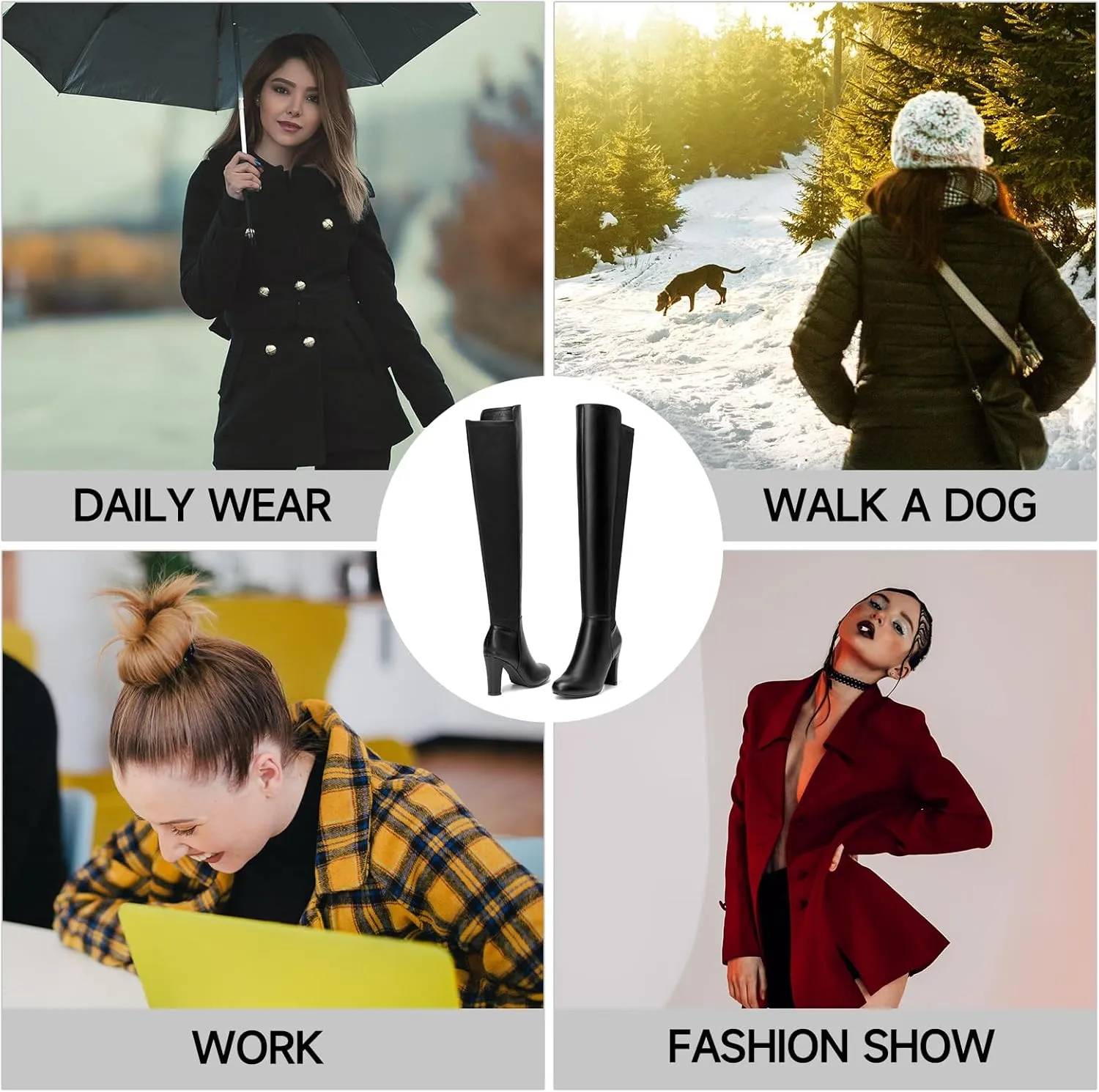 SelenePair Women's Over The Knee Boots Stretch Thigh High Block Mid Heel Boot Fashion Side Zip Winter Boots