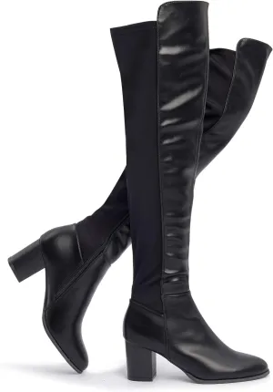 SelenePair Women's Over The Knee Boots Stretch Thigh High Block Mid Heel Boot Fashion Side Zip Winter Boots
