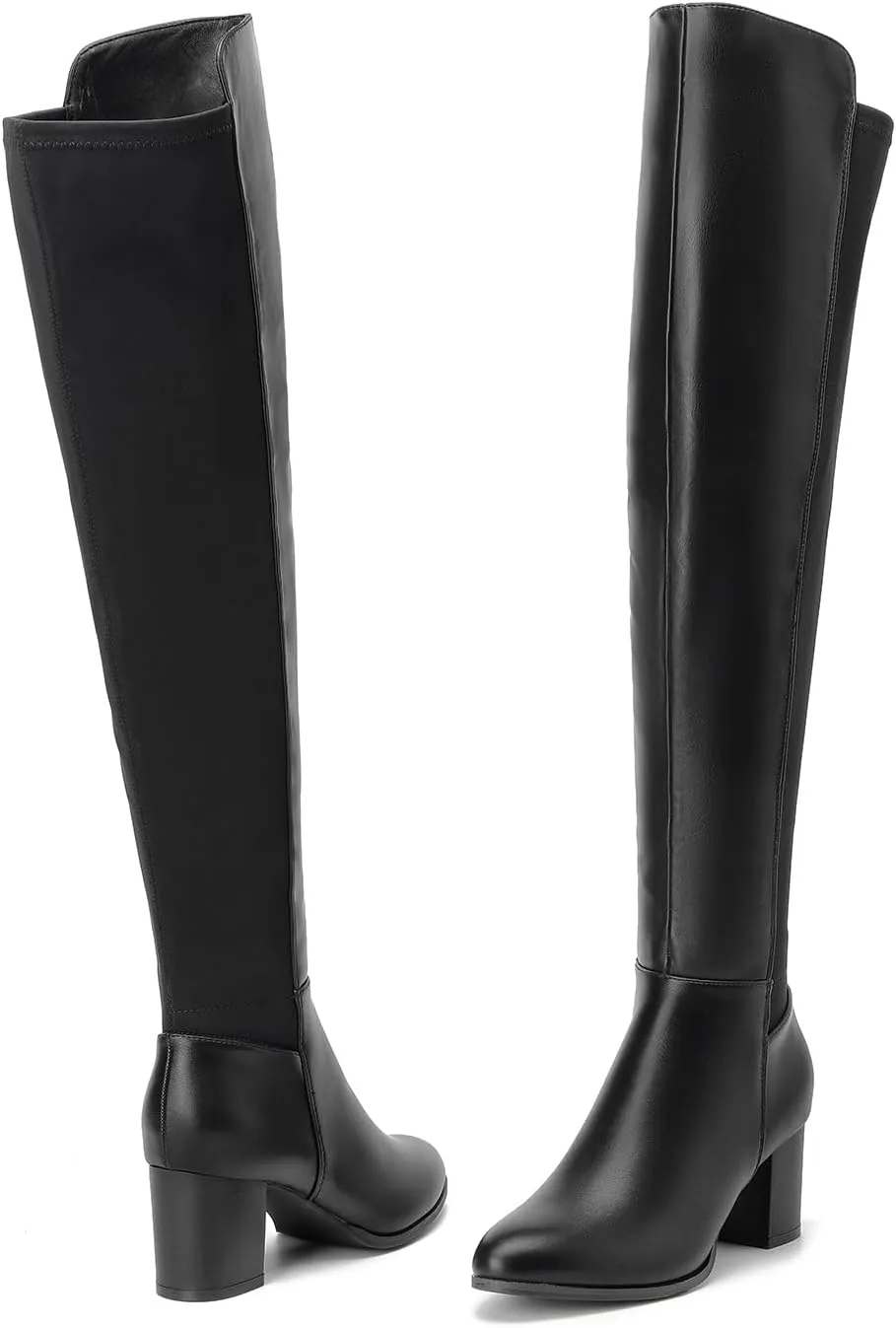 SelenePair Women's Over The Knee Boots Stretch Thigh High Block Mid Heel Boot Fashion Side Zip Winter Boots